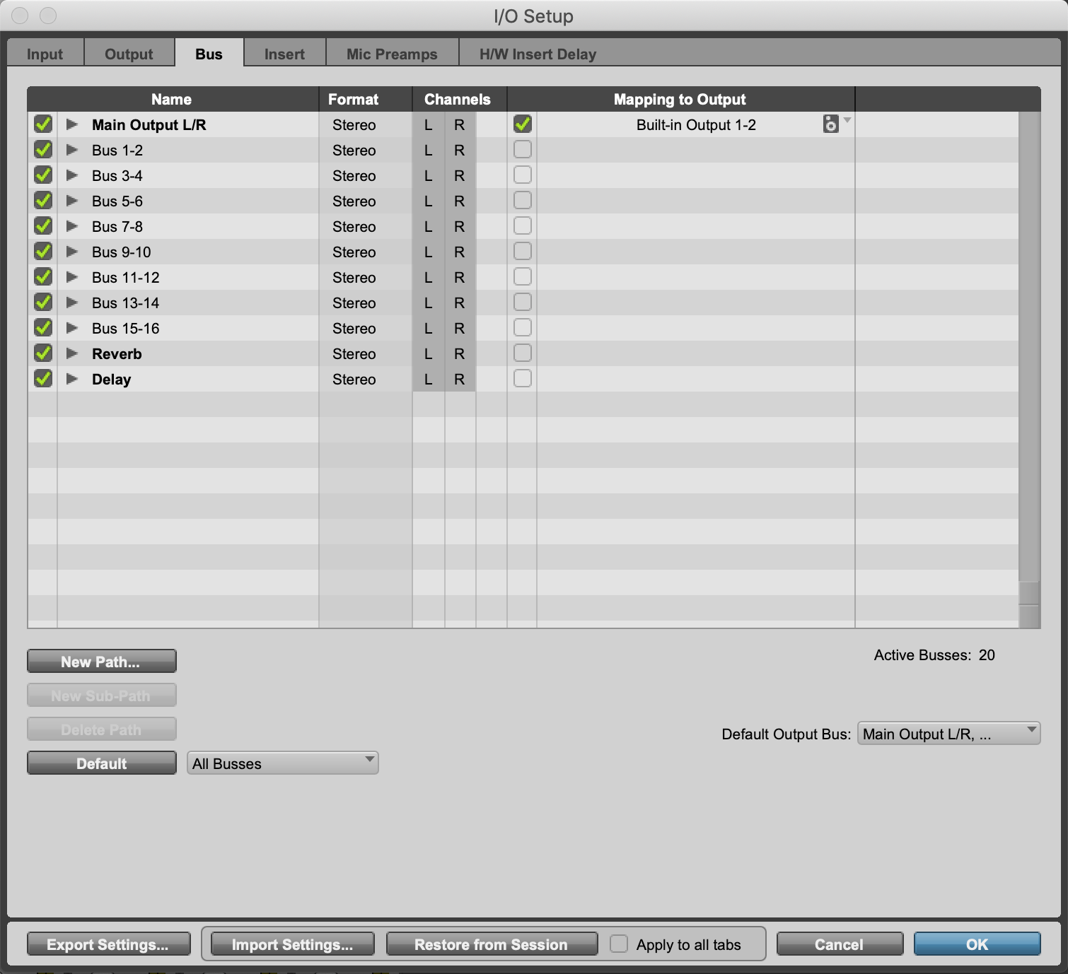 The I/O window is where you can manage busses in Pro Tools