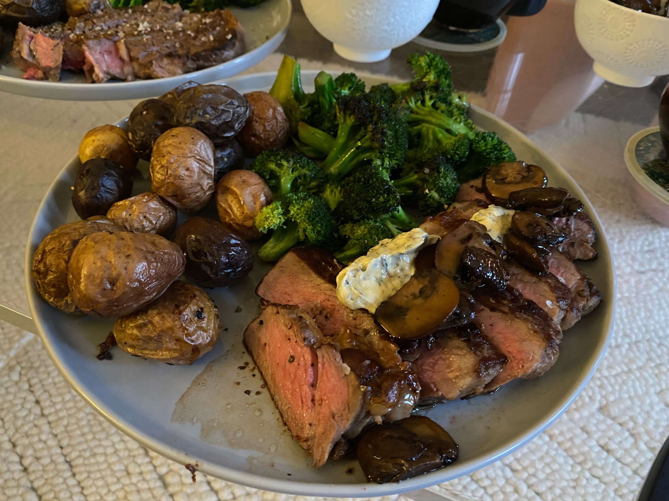 Steak, potatoes, and broccoli after a long week of mixing and recording sessions