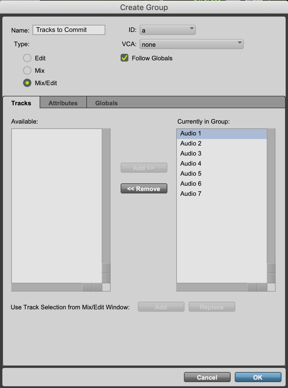 create group window in pro tools