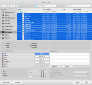 Pro tools import session audio dialogue window