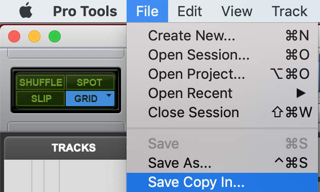 Save copy In pro tools