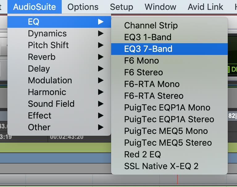selecting a plugin in audiosuite
