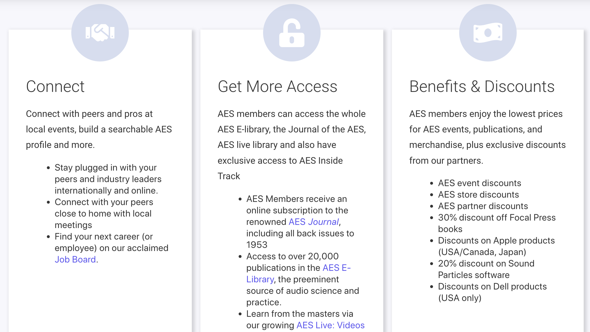 AES member benefits screenshot